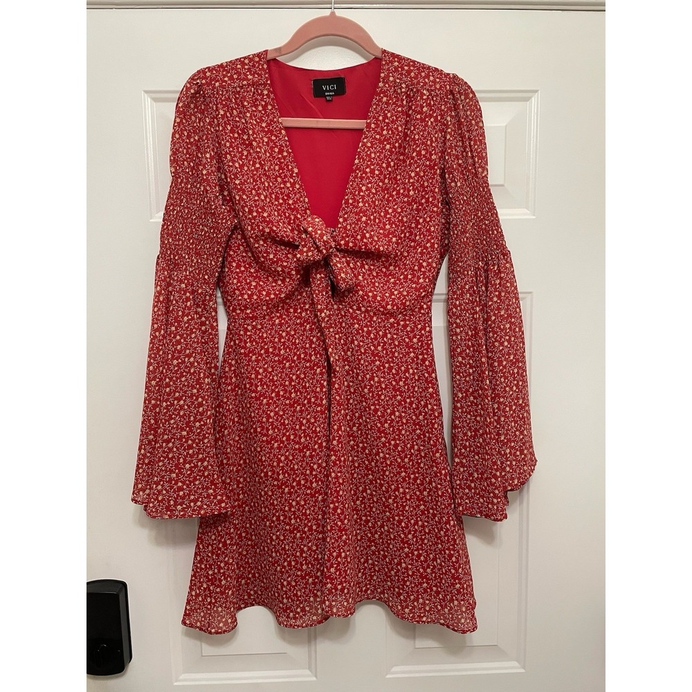 VICI Desiree Floral Bell Sleeve Tie Front Dress‎ Size S Boho Chic Romantic